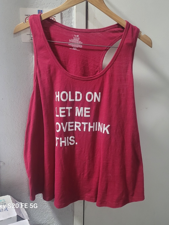 Secret Treasures Tops - Secret Treasures Pink Graphic Tank Top - "Hold On Let Me Overthink This" 2x